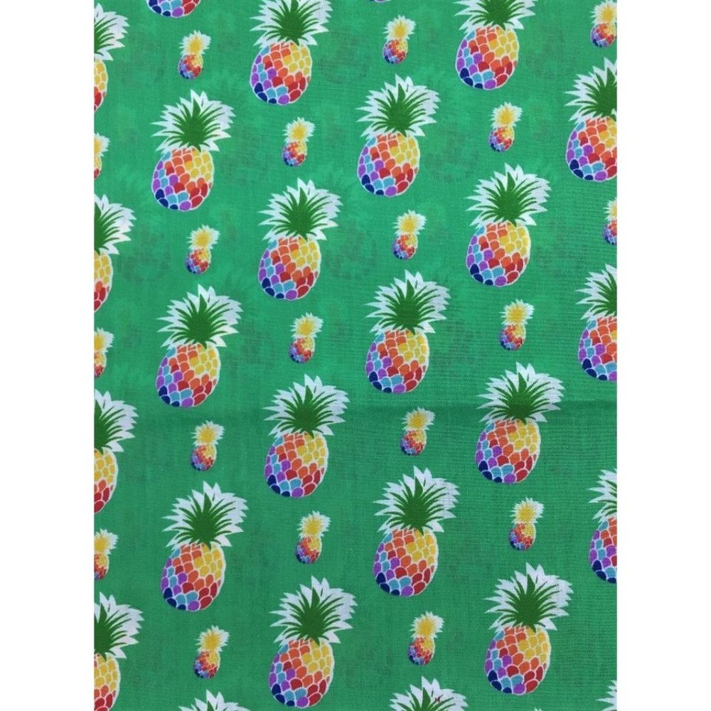 3 Yards - Pineapples on Green - Poly/Cotton Broadcloth Fabric
